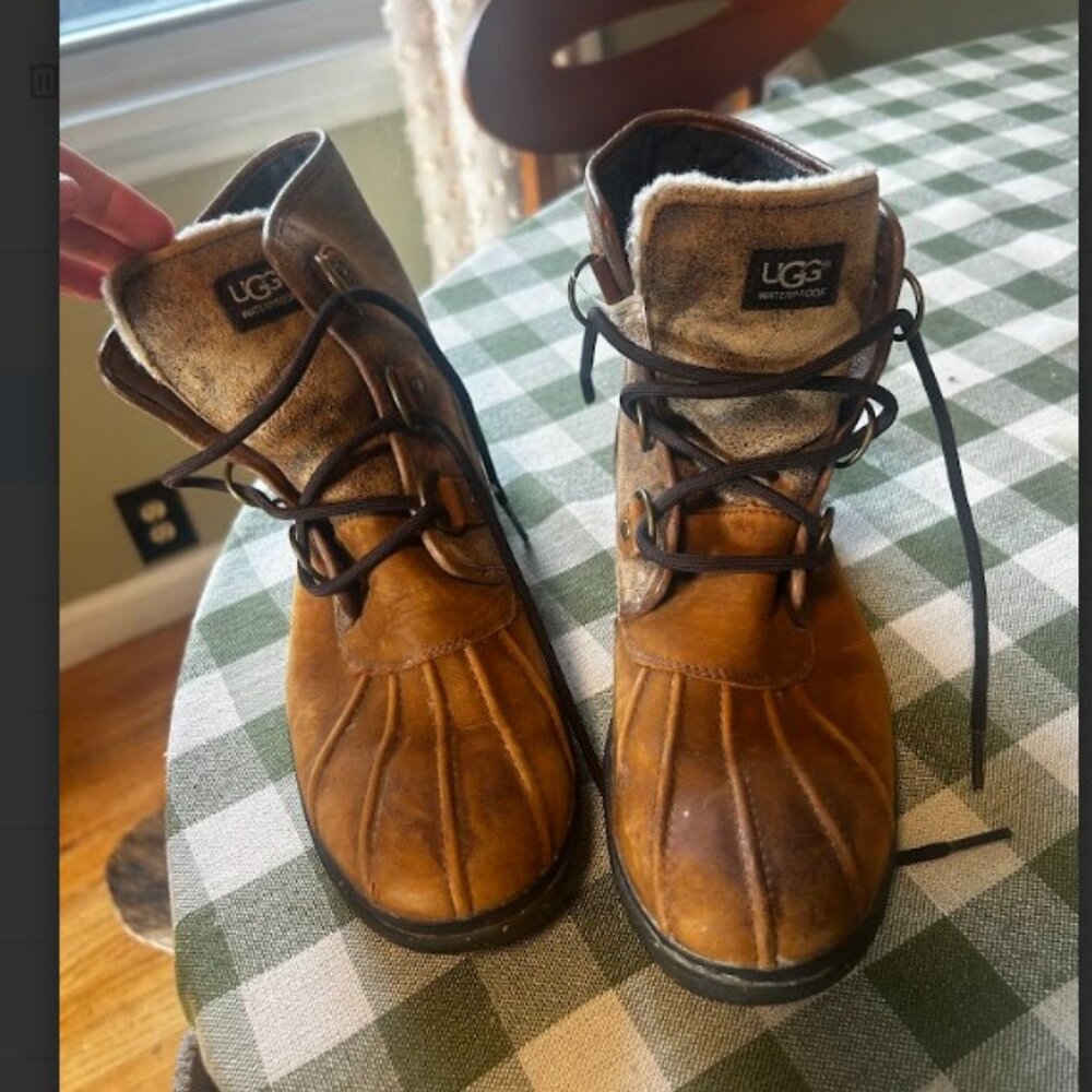 Ugg Cecile Waterproof Boots Brown Leather, Women's Size 10